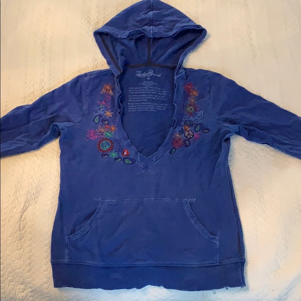 Lucky Deep V Hoodie size M royal blue embellished